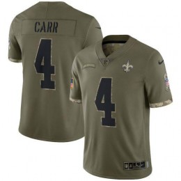 New Orleans Saints #4 Derek Carr Men's 2022 Salute To Service Limited Jersey – Olive
