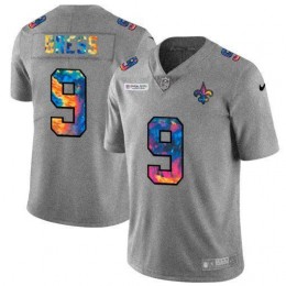 New Orleans Saints #9 Drew Brees Men's Multi-Color 2020 NFL Crucial Catch NFL Jersey Greyheather