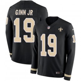New Orleans Saints #19 Ted Ginn Jr Black Team Color Men's Stitched NFL Limited Therma Long Sleeve Jersey