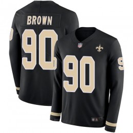 New Orleans Saints #90 Malcom Brown Black Team Color Men's Stitched NFL Limited Therma Long Sleeve Jersey