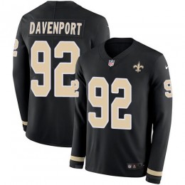 New Orleans Saints #92 Marcus Davenport Black Team Color Men's Stitched NFL Limited Therma Long Sleeve Jersey