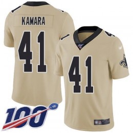 Saints #41 Alvin Kamara Gold Men's Stitched NFL Limited Inverted Legend 100th Season Jersey