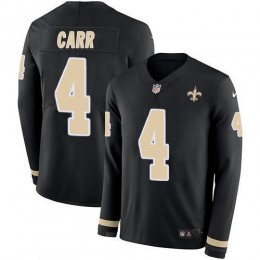 Saints #4 Derek Carr Black Team Color Men's Stitched NFL Limited Therma Long Sleeve Jersey