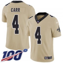 Saints #4 Derek Carr Gold Men's Stitched NFL Limited Inverted Legend 100th Season Jersey