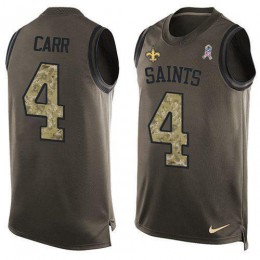 Saints #4 Derek Carr Green Men's Stitched NFL Limited Salute To Service Tank Top Jersey