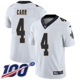 Saints #4 Derek Carr White Men's Stitched NFL 100th Season Vapor Limited Jersey