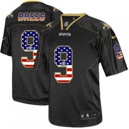 Saints #9 Drew Brees Black Men's Stitched NFL Elite USA Flag Fashion Jersey