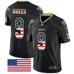 Saints #9 Drew Brees Black Men's Stitched NFL Limited Rush USA Flag Jersey