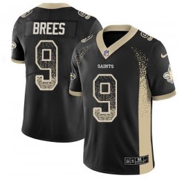 Saints #9 Drew Brees Black Team Color Men's Stitched NFL Limited Rush Drift Fashion Jersey