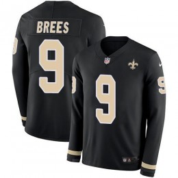 Saints #9 Drew Brees Black Team Color Men's Stitched NFL Limited Therma Long Sleeve Jersey