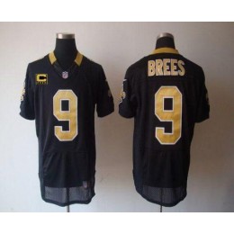 Saints #9 Drew Brees Black Team Color With C Patch Men's Stitched NFL Elite Jersey