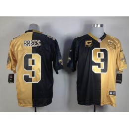 Saints #9 Drew Brees Black/Gold Men's Stitched NFL Elite Split Jersey
