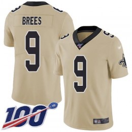 Saints #9 Drew Brees Gold Men's Stitched NFL Limited Inverted Legend 100th Season Jersey