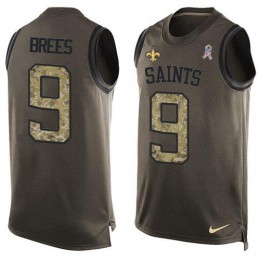 Saints #9 Drew Brees Green Men's Stitched NFL Limited Salute To Service Tank Top Jersey