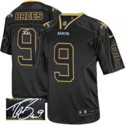 Saints #9 Drew Brees Lights Out Black Men's Stitched NFL Elite Autographed Jersey