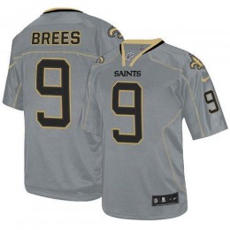 Saints #9 Drew Brees Lights Out Grey Men's Stitched NFL Elite Jersey