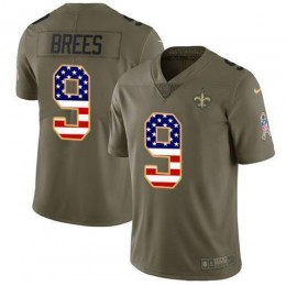 Saints #9 Drew Brees Olive/USA Flag Men's Stitched NFL Limited 2017 Salute To Service Jersey