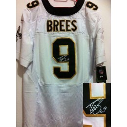 Saints #9 Drew Brees White Men's Stitched NFL Elite Autographed Jersey
