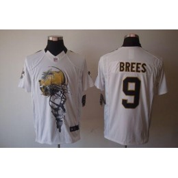 Saints #9 Drew Brees White Men's Stitched NFL Helmet Tri-Blend Limited Jersey