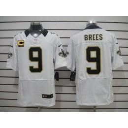 Saints #9 Drew Brees White With C Patch Men's Stitched NFL Elite Jersey