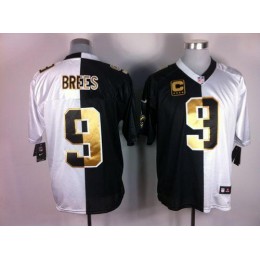 Saints #9 Drew Brees White/Black Men's Stitched NFL Elite Split Jersey
