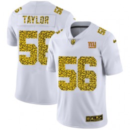 New York Giants #56 Lawrence Taylor Men's Flocked Leopard Print Vapor Limited NFL Jersey White