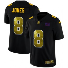 New York Giants #8 Daniel Jones Men's Black Golden Sequin Vapor Limited NFL Jersey