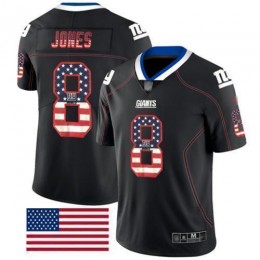 Giants #8 Daniel Jones Black Men's Stitched NFL Limited Rush USA Flag Jersey