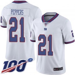 New York Giants #21 Jabrill Peppers White Men's Stitched NFL Limited Rush 100th Season Jersey