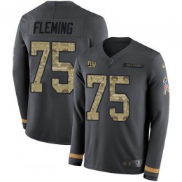 New York Giants #75 Cameron Fleming Anthracite Salute to Service Men's Stitched NFL Limited Therma Long Sleeve Jersey