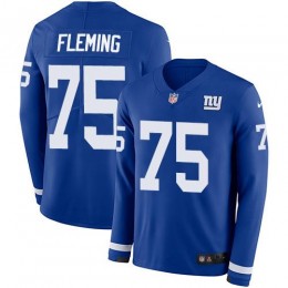 New York Giants #75 Cameron Fleming Royal Blue Team Color Men's Stitched NFL Limited Therma Long Sleeve Jersey