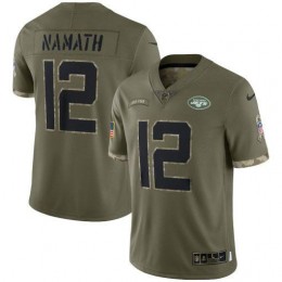 New York Jets #12 Joe Namath Men's 2022 Salute To Service Limited Jersey – Olive