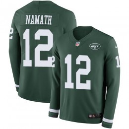 Jets #12 Joe Namath Green Team Color Men's Stitched NFL Limited Therma Long Sleeve Jersey