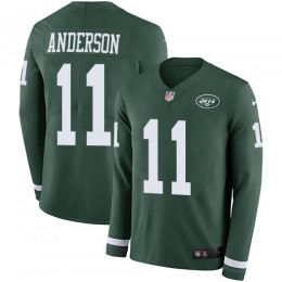 New York Jets #11 Robby Anderson Green Team Color Men's Stitched NFL Limited Therma Long Sleeve Jersey