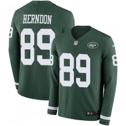 New York Jets #89 Chris Herndon Green Team Color Men's Stitched NFL Limited Therma Long Sleeve Jersey