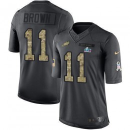 Eagles #11 A.J. Brown Black Super Bowl LVII Patch Men's Stitched NFL Limited 2016 Salute To Service Jersey