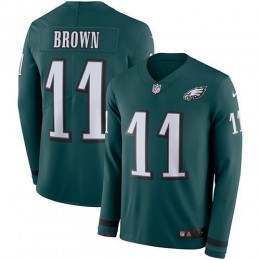 Eagles #11 A.J. Brown Green Team Color Men's Stitched NFL Limited Therma Long Sleeve Jersey