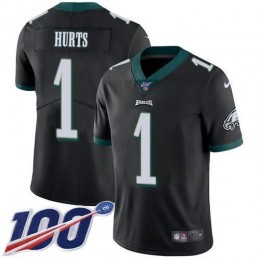 Eagles #1 Jalen Hurts Black Alternate Men's Stitched NFL 100th Season Vapor Untouchable Limited Jersey