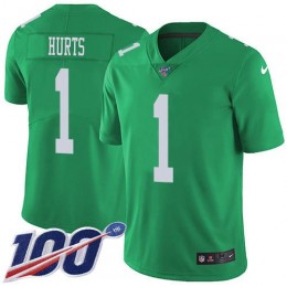 Eagles #1 Jalen Hurts Green Men's Stitched NFL Limited Rush 100th Season Jersey