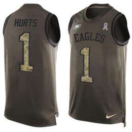 Eagles #1 Jalen Hurts Green Men's Stitched NFL Limited Salute To Service Tank Top Jersey