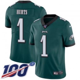 Eagles #1 Jalen Hurts Green Team Color Men's Stitched NFL 100th Season Vapor Untouchable Limited Jersey