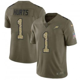 Eagles #1 Jalen Hurts Olive/Camo Men's Stitched NFL Limited 2017 Salute To Service Jersey