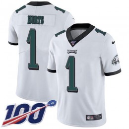 Eagles #1 Jalen Hurts White Men's Stitched NFL 100th Season Vapor Untouchable Limited Jersey
