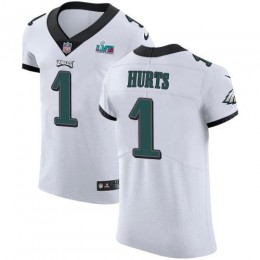 Eagles #1 Jalen Hurts White Super Bowl LVII Patch Men's Stitched NFL New Elite Jersey