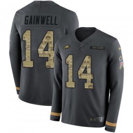 Eagles #14 Kenneth Gainwell Anthracite Salute To Service Men's Stitched NFL Limited Therma Long Sleeve Jersey
