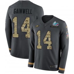 Eagles #14 Kenneth Gainwell Anthracite Salute To Service Super Bowl LVII Patch Men's Stitched NFL Limited Therma Long Sleeve Jersey