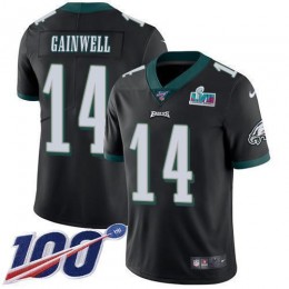 Eagles #14 Kenneth Gainwell Black Alternate Super Bowl LVII Patch Men's Stitched NFL 100th Season Vapor Untouchable Limited Jersey