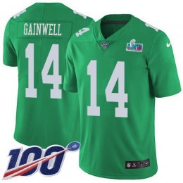 Eagles #14 Kenneth Gainwell Green Super Bowl LVII Patch Men's Stitched NFL Limited Rush 100th Season Jersey
