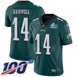Eagles #14 Kenneth Gainwell Green Team Color Super Bowl LVII Patch Men's Stitched NFL 100th Season Vapor Untouchable Limited Jersey