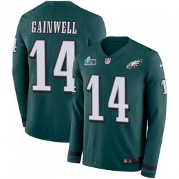 Eagles #14 Kenneth Gainwell Green Team Color Super Bowl LVII Patch Men's Stitched NFL Limited Therma Long Sleeve Jersey